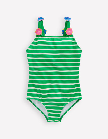 Appliqué  Strap Swimsuit-Sapling Green Stripe Hearts