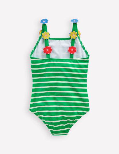 Appliqué  Strap Swimsuit-Sapling Green Stripe Hearts