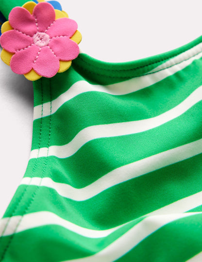 Appliqué  Strap Swimsuit-Sapling Green Stripe Hearts