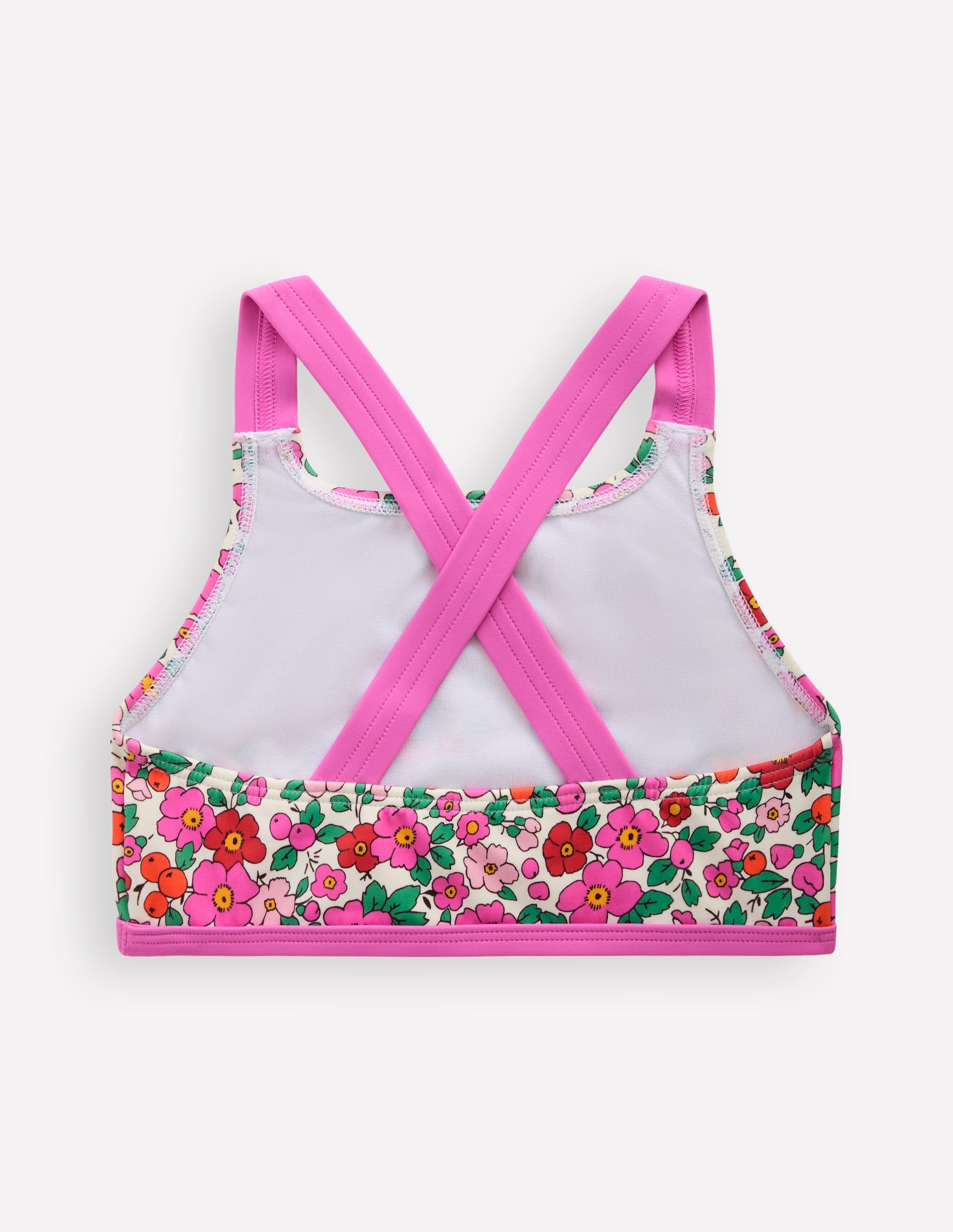 Cross-back Bikini Top-Pink Apple Blossom Floral - Image 2