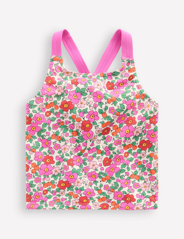 Cross-back Tankini Top-Pink Apple Blossom Floral