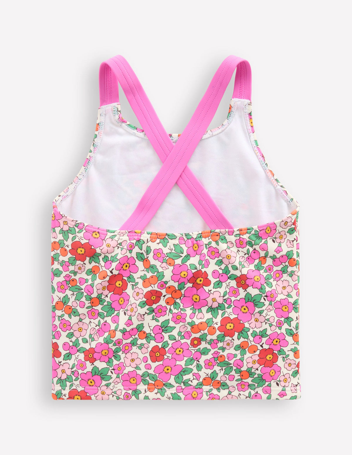 Cross-back Tankini Top-Pink Apple Blossom Floral - Image 2