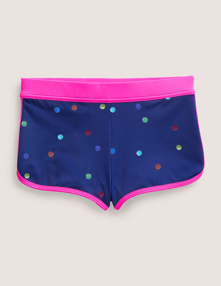 Patterned Swim Shorts-Navy Rainbow Confetti Spot