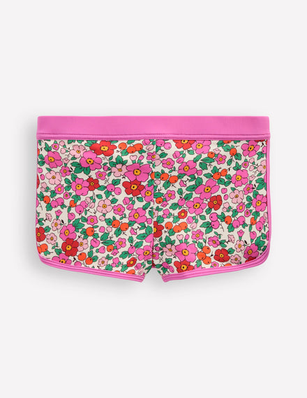 Patterned Swim Shorts-Pink Apple Blossom Floral