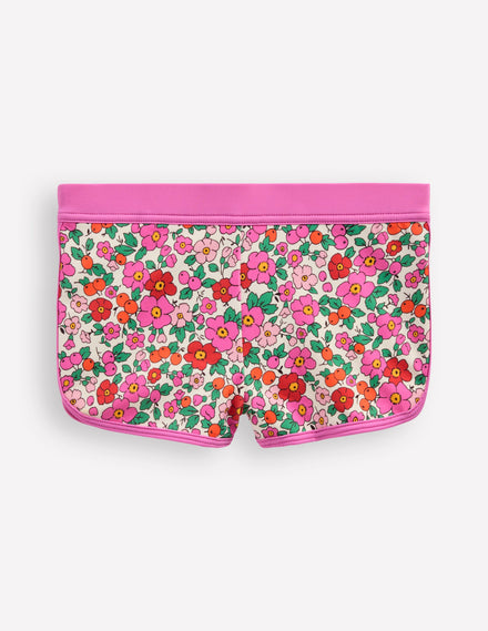 Patterned Swim Shorts-Pink Apple Blossom Floral