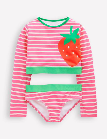 Cropped Rash Vest Set-Strawberry Stripe