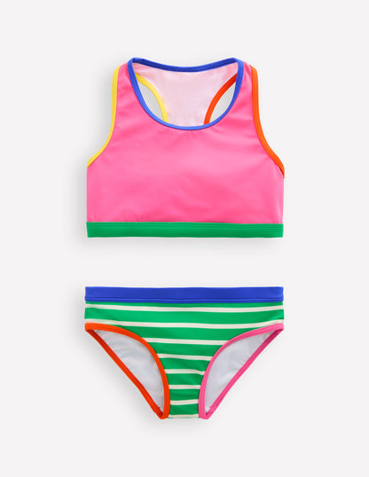 Racerback Bikini-Flamingo Pink/Pea Green Stripe