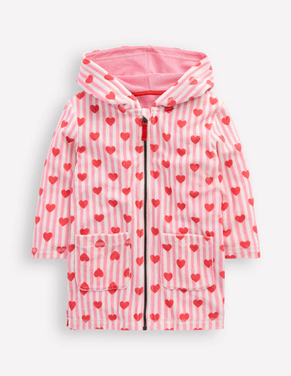 Romie Towelling Zip Throw-On-Bubblegum Pink Heart Stripe