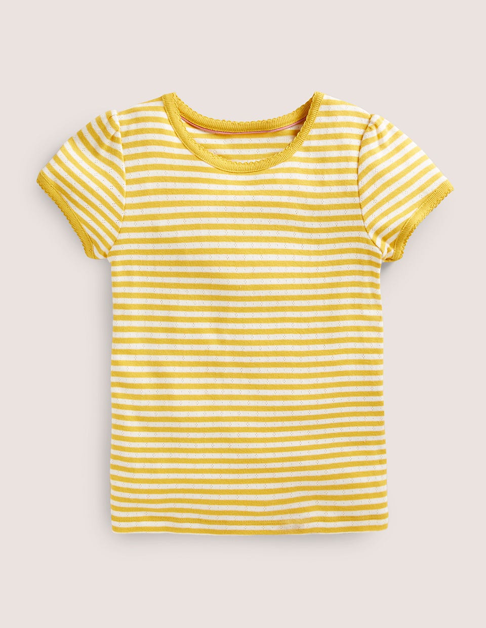 Short Sleeve Pointelle Top-Daffodil Yellow/Soft Ivory