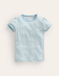 Short Sleeve Pointelle Top-Light Celeste Blue/Soft Ivory