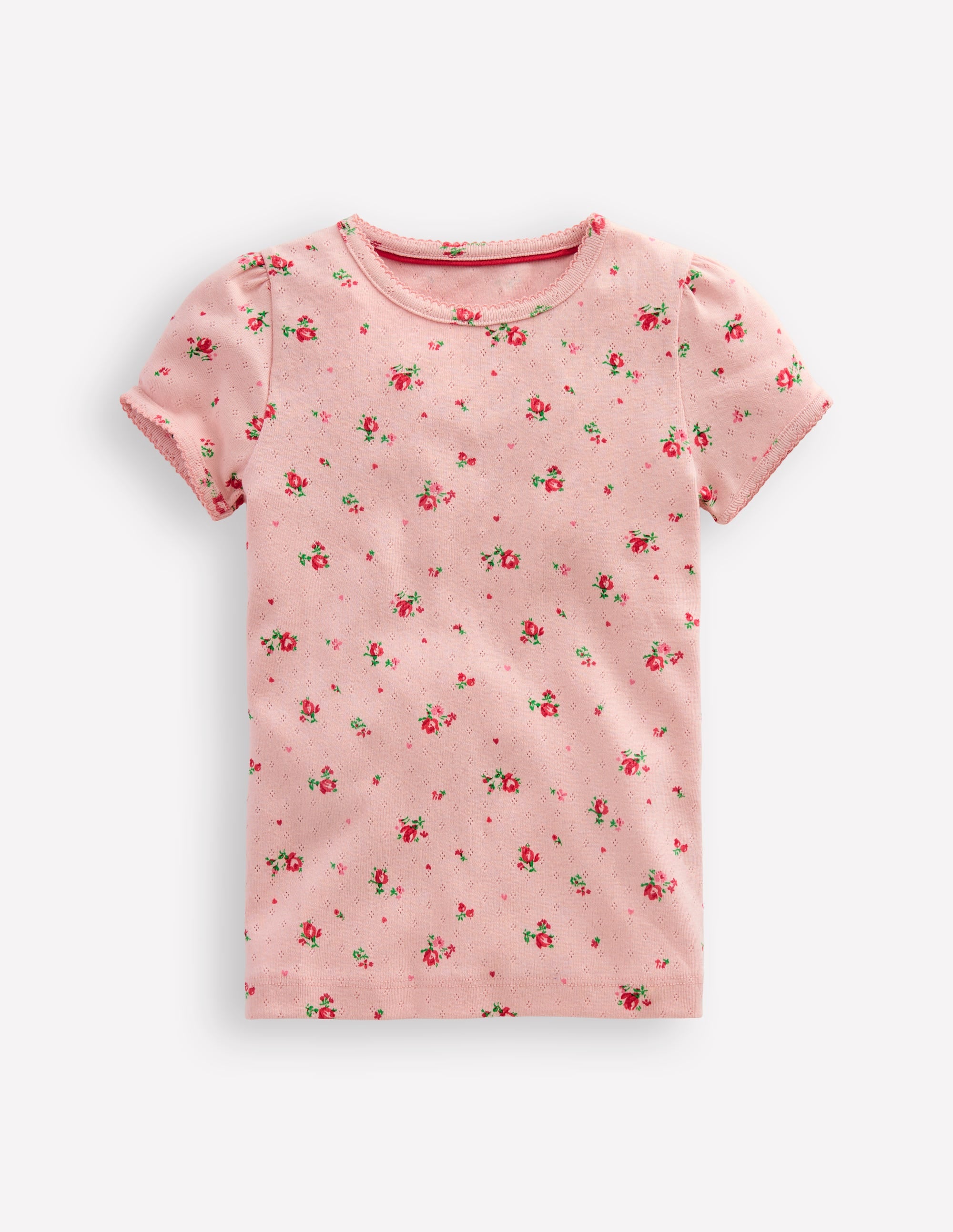 Short Sleeve Pointelle Top-Chalk Pink Rosebud - Image 1