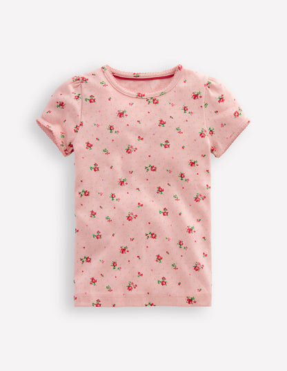 Short Sleeve Pointelle Top-Chalk Pink Rosebud