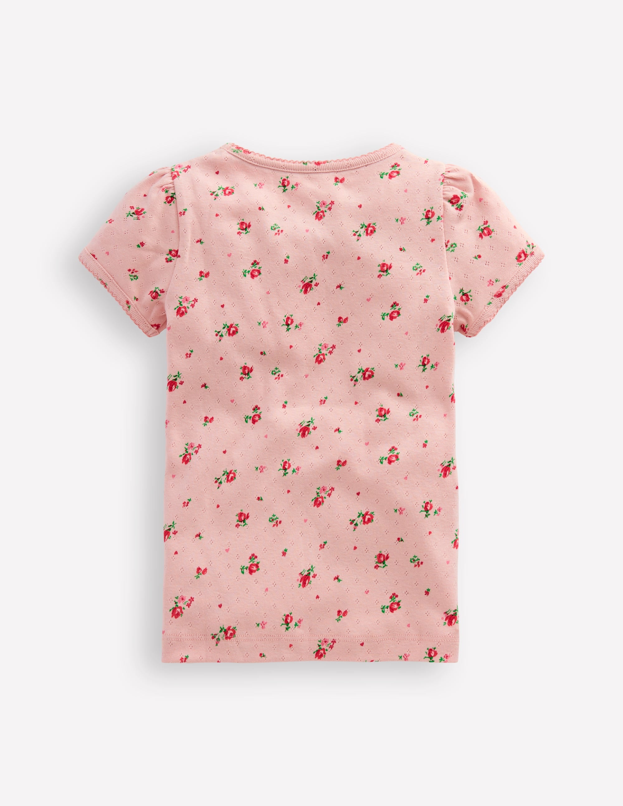 Short Sleeve Pointelle Top-Chalk Pink Rosebud - Image 2