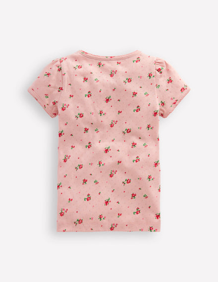 Short Sleeve Pointelle Top-Chalk Pink Rosebud