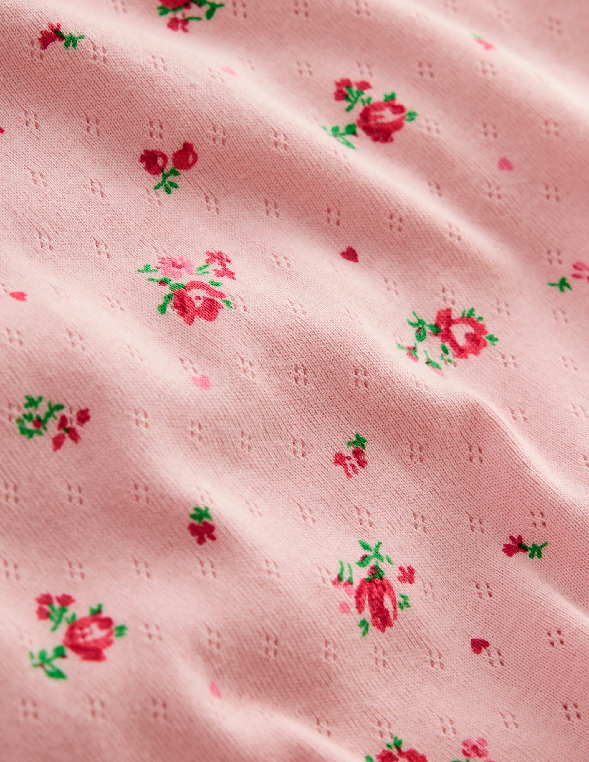 Short Sleeve Pointelle Top-Chalk Pink Rosebud - Image 3