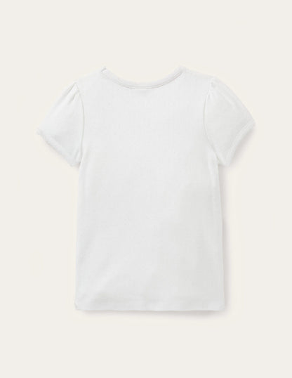 Short Sleeve Pointelle Top-White