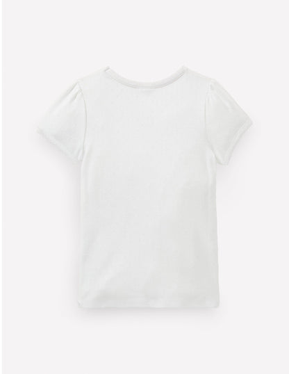 Short Sleeve Pointelle Top-White-2