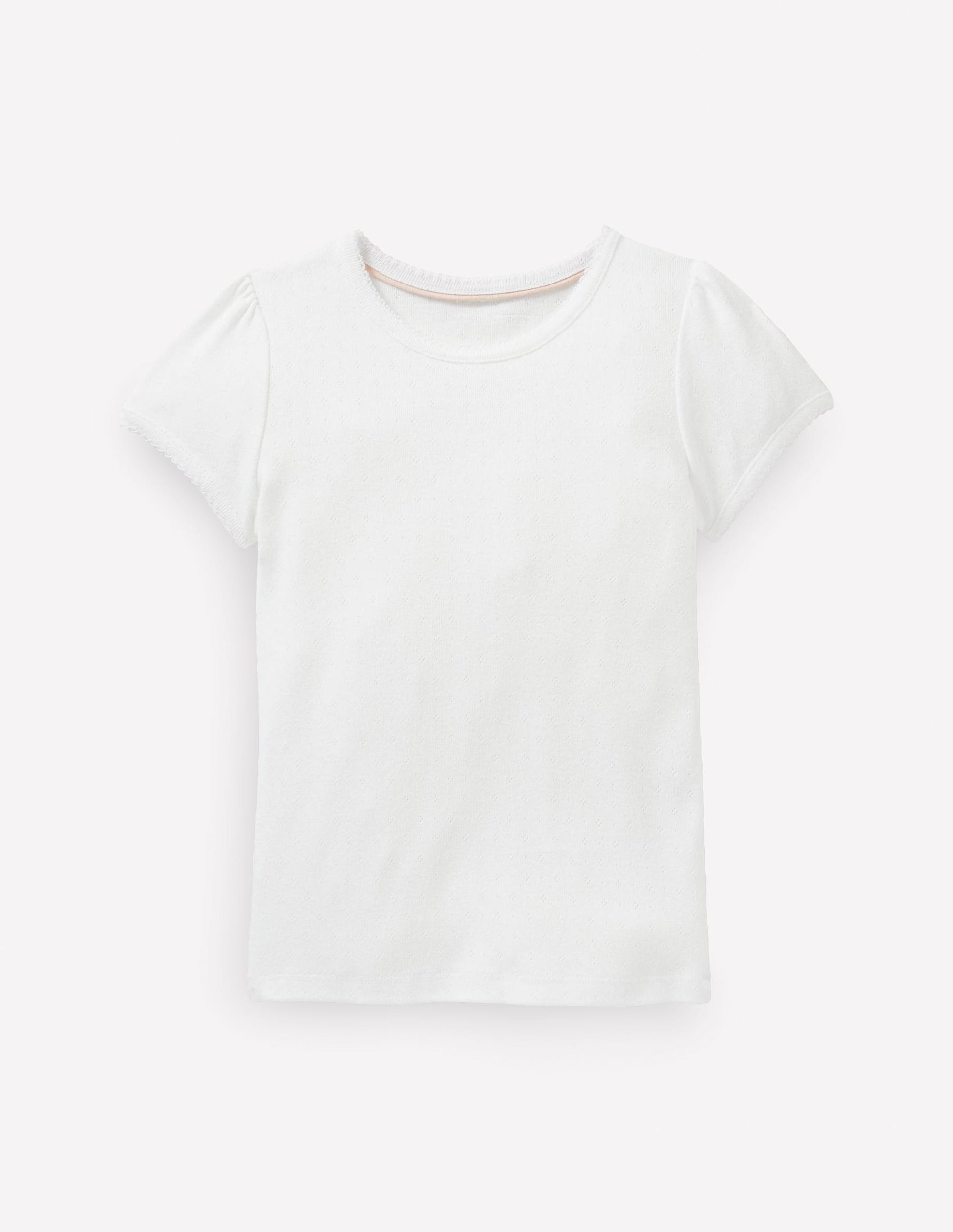 Short Sleeve Pointelle Top-White-1