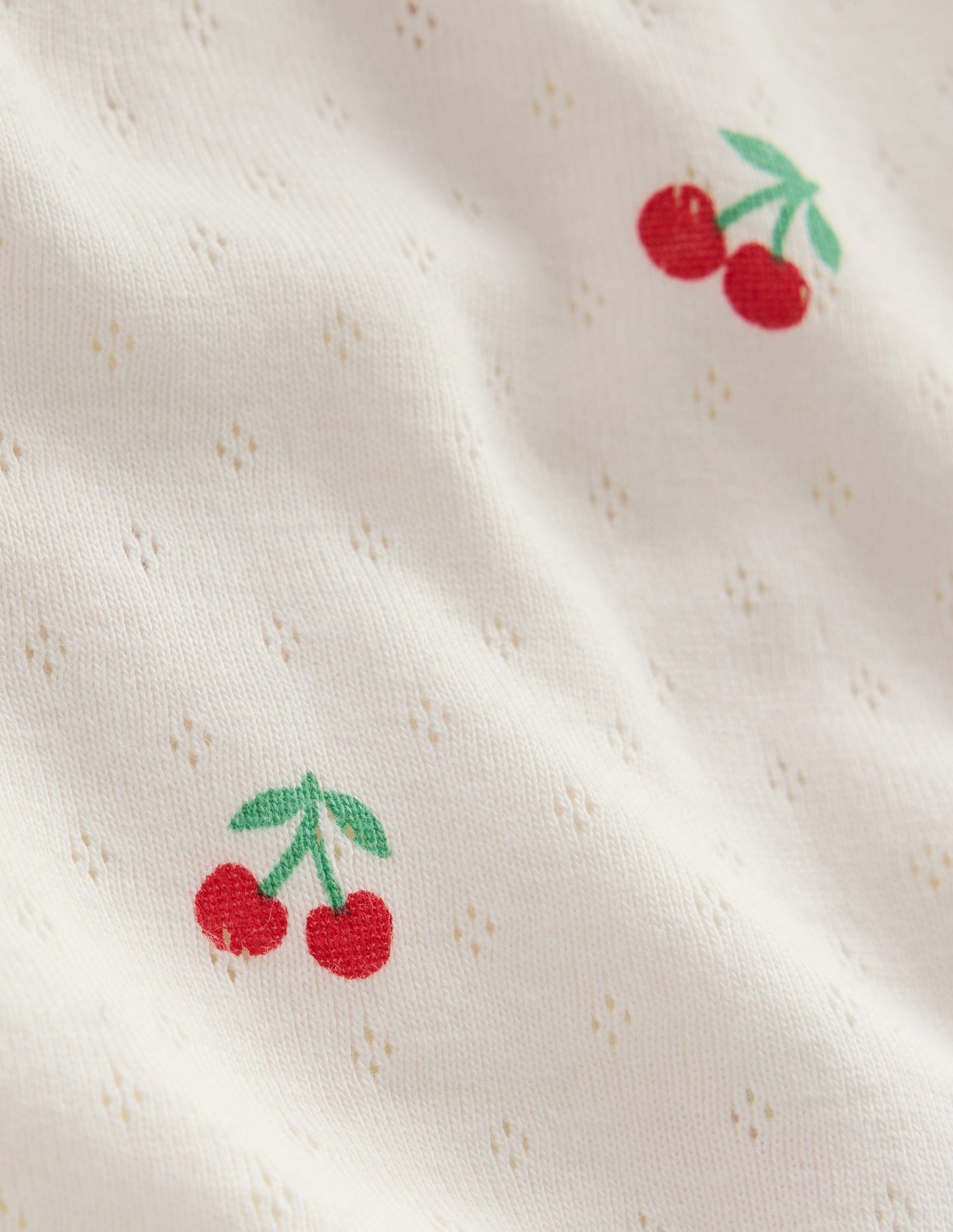 Short-sleeved Ruffle Pointelle-Ivory Cherries