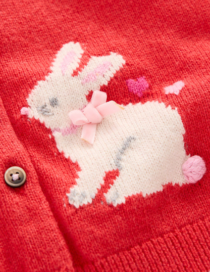 Evelyn Fun Logo Cardigan-Jam Red Bunnies