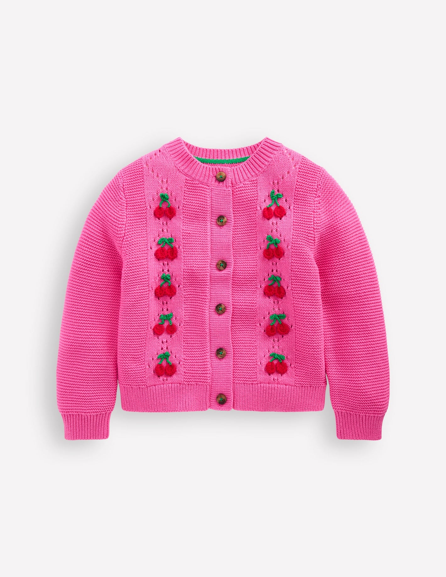 Embroidered Pointelle Cardigan-Rose Petal Pink Cherries