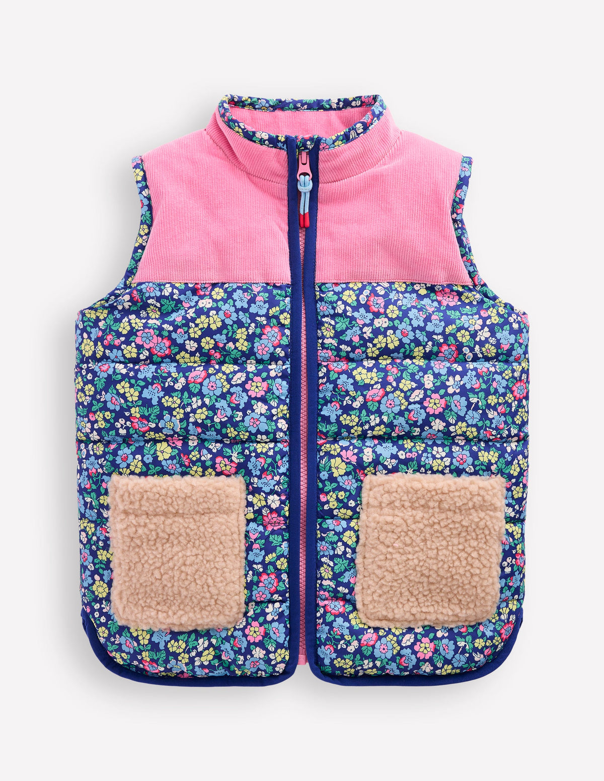 Borg Mix Collared Gilet-Sapphire Blue Nautical Floral - Image 1