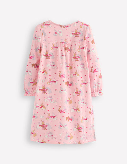 Printed Long-Sleeved Nightie-Chalk Pink Love Bunnies