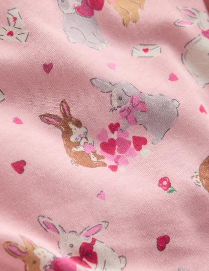 Printed Long-Sleeved Nightie-Chalk Pink Love Bunnies