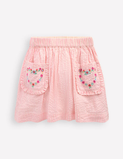 Applique Pocket Skirt-Cosmos Pink Daisy Chain