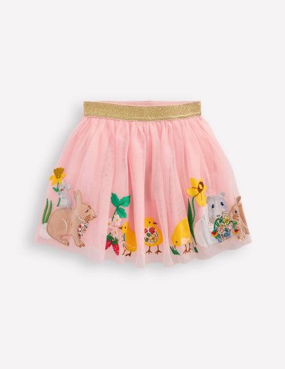 Tulle Applique Skirt-French Pink Bunnies