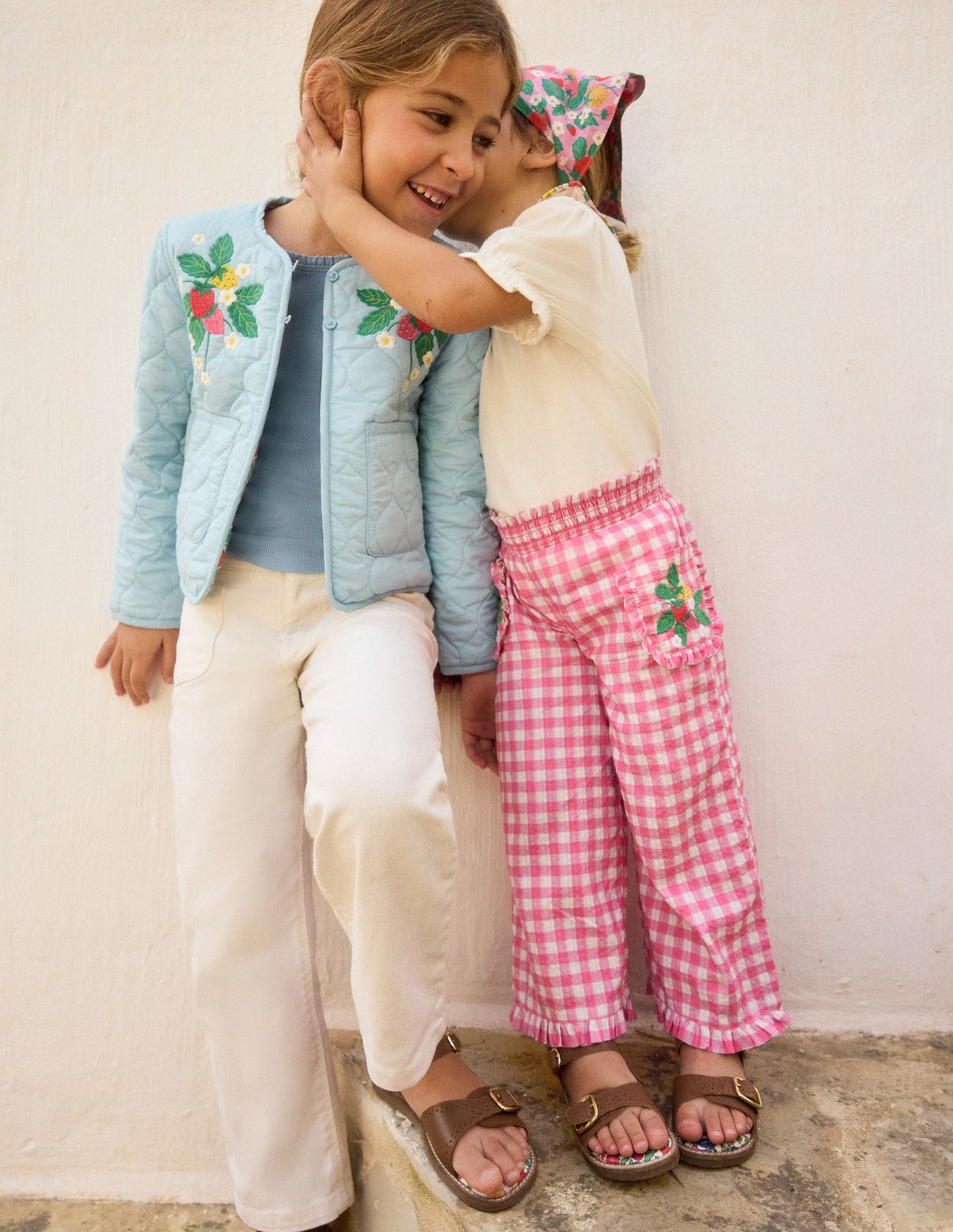 Nostalgic Frill Trousers-Pink Gingham Embroidered