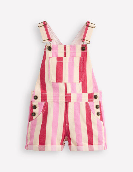 Heart Pocket Short Dungarees-Pink and Red Stripe