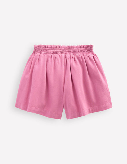 Pull-On Shorts-Pink Embroidered