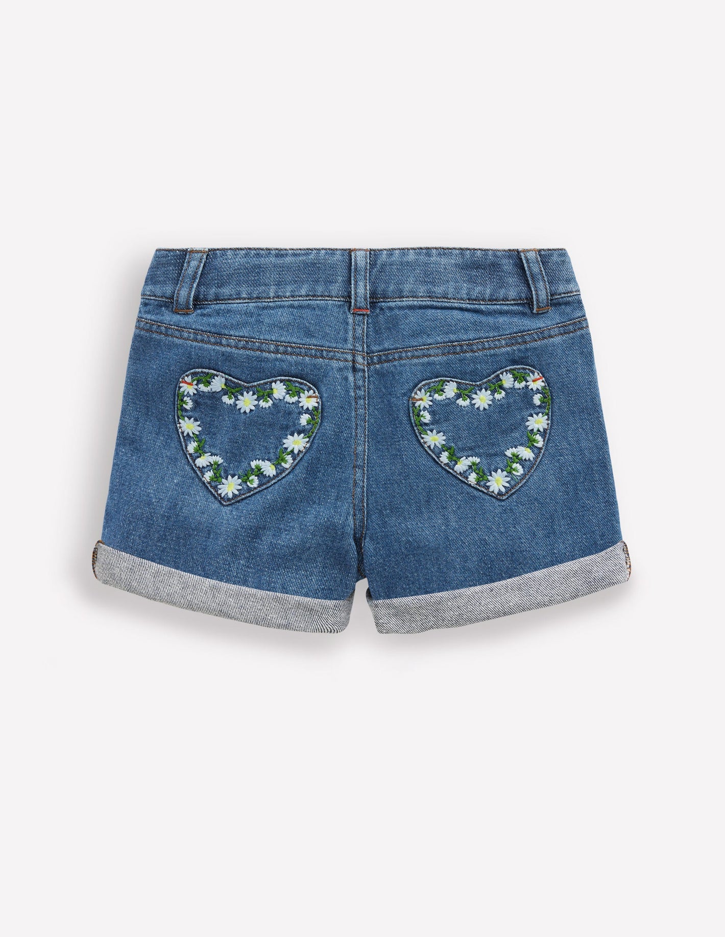 Denim Shorts-Vintage Embroidered Daisy