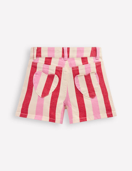 Denim Shorts-Pink and Red Stripe