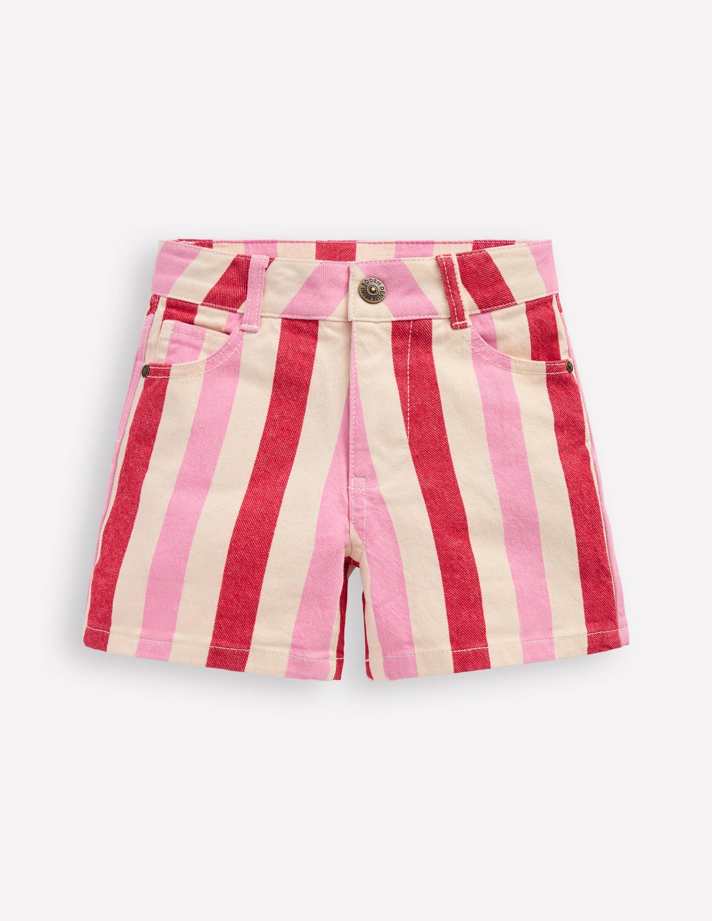 Denim Shorts-Pink and Red Stripe