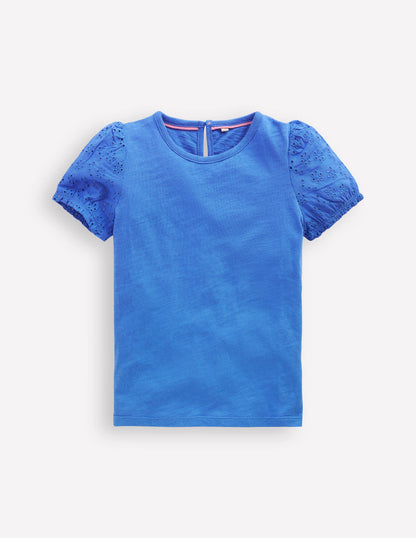 Broderie Mix Tee-Peacock Plume Blue