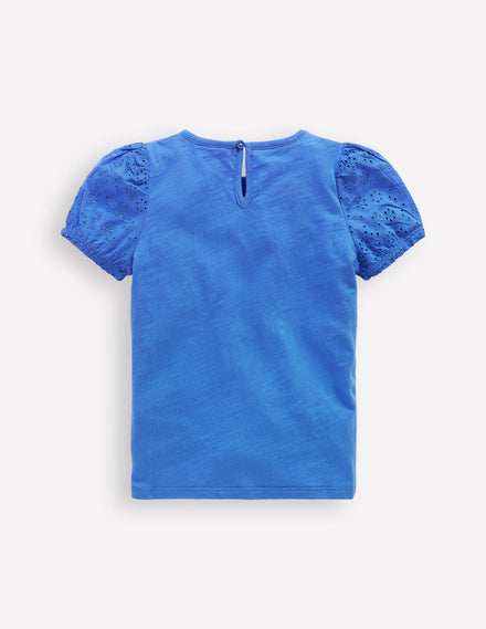 Broderie Mix Tee-Peacock Plume Blue