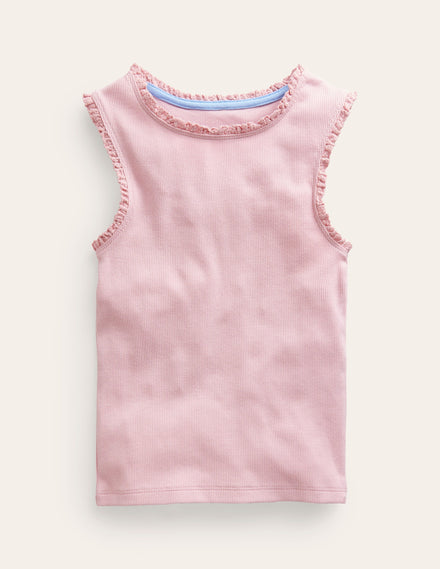 Ribbed Lace Trim Vest-French Pink