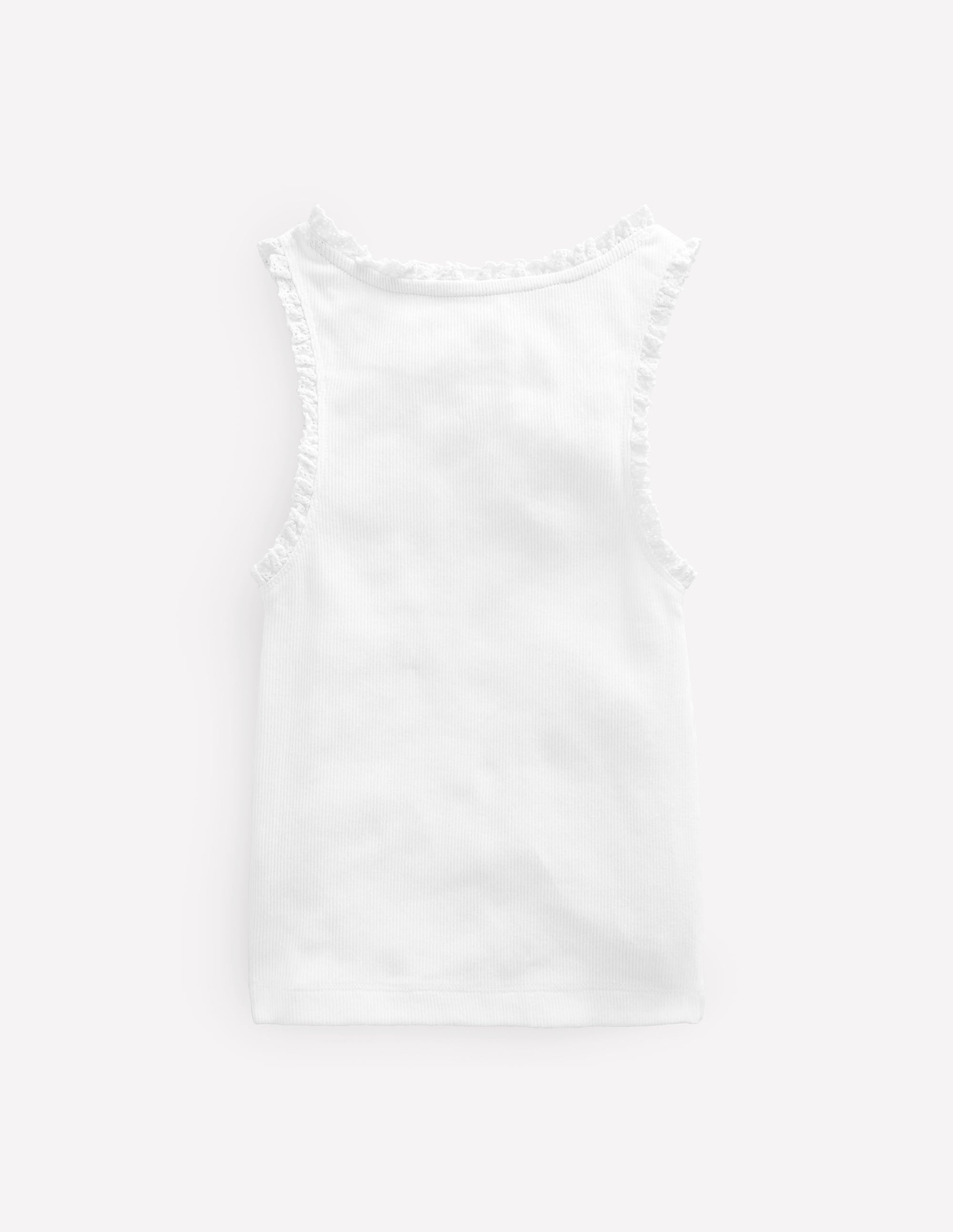 Ribbed Lace Trim Vest-White - Image 2