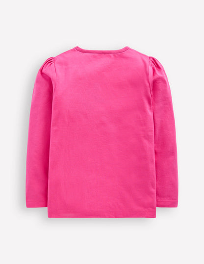 Puff Sleeve Applique T-Shirt-Pink Lunar New Year Snake