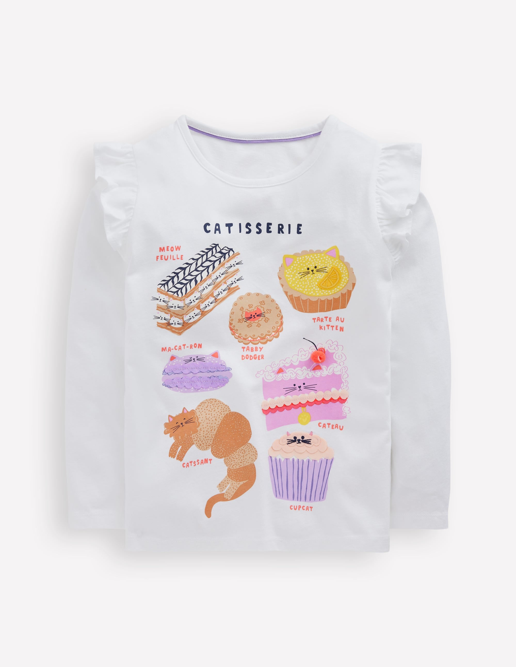 Long Sleeve Frill Logo Top-Ivory Catisserie - Image 1