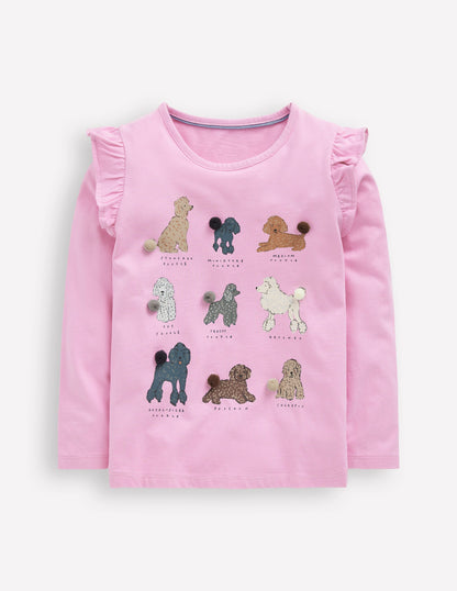 Long Sleeve Frill Logo Top-Bubblegum Pink Dogs