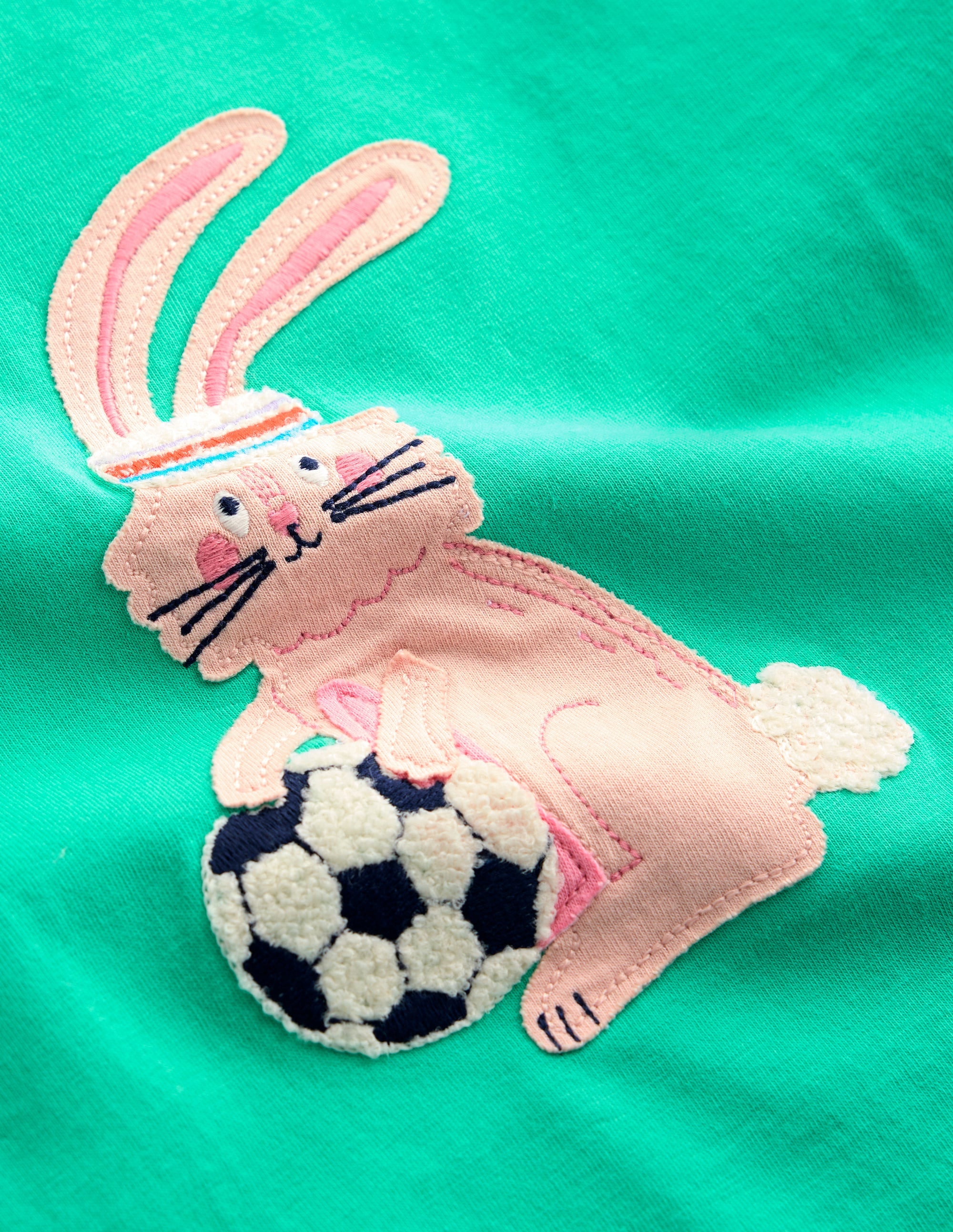 Short Sleeve Appliqué T-shirt-Turquoise Blue Bunny - Image 3