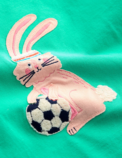 Short Sleeve Applique T-shirt-Turquoise Blue Bunny