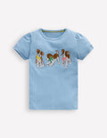 Puff Sleeve Superstitch Top-Glacier Blue Dogs
