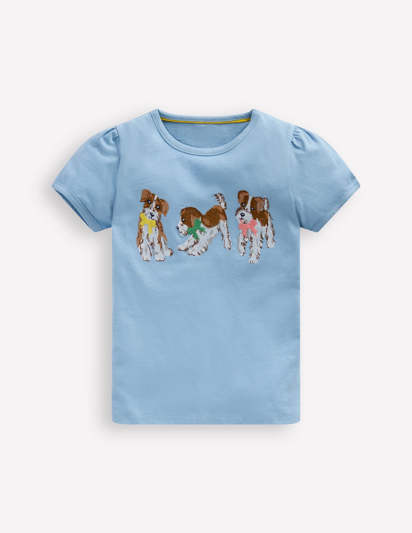 Puff Sleeve Superstitch Top-Glacier Blue Dogs