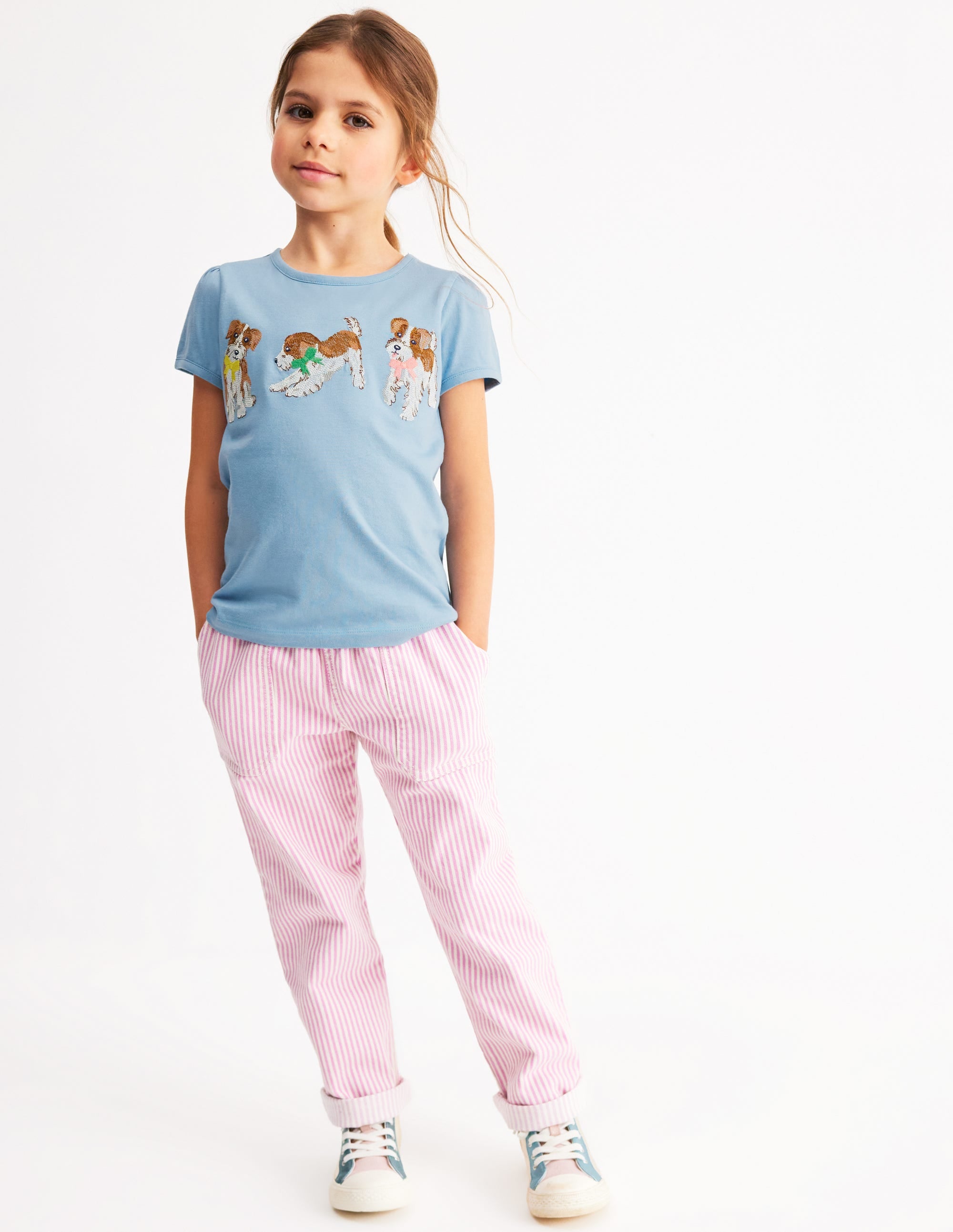 Puff Sleeve Superstitch Top-Glacier Blue Dogs - Image 4