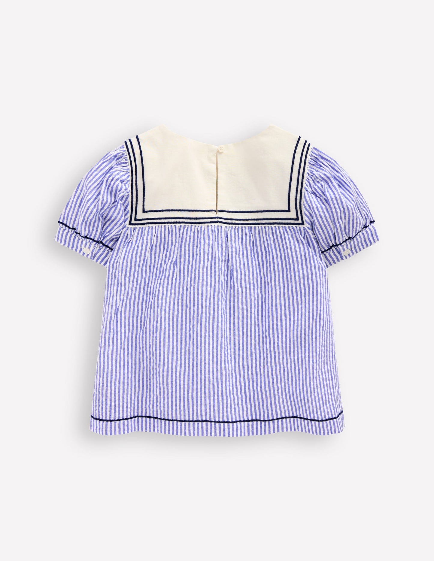 Puff Sleeve Sailors Top-Peacock Plume / Ivory Stripe