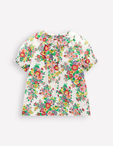 Woven Collared Top-Multi Flower Bunch